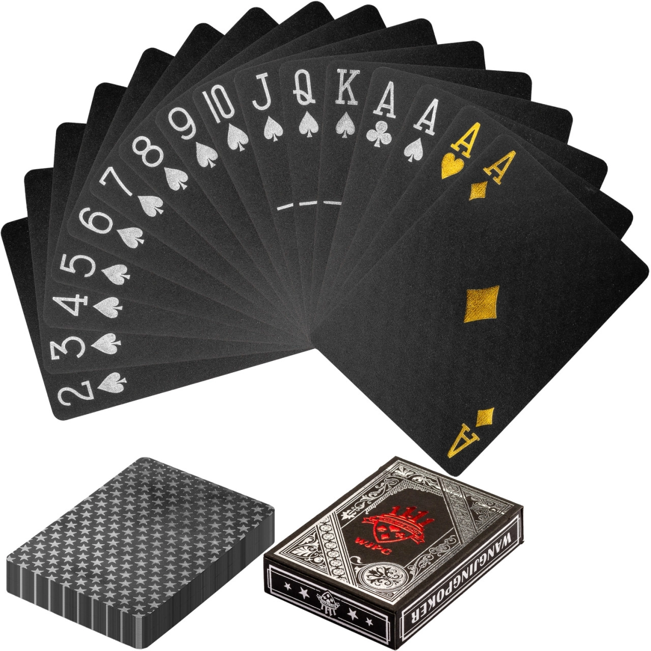 GAMESPLANET® Pokerkarten Kartendeck Schwarz/Silber