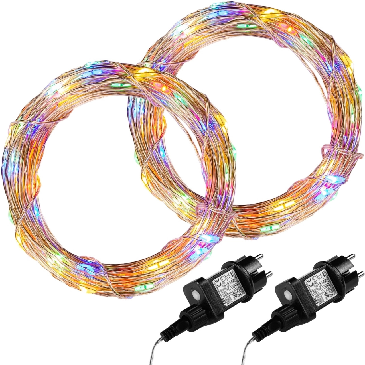 VOLTRONIC® 2Set 100LED Lichterkette Draht, bunt, Adapter