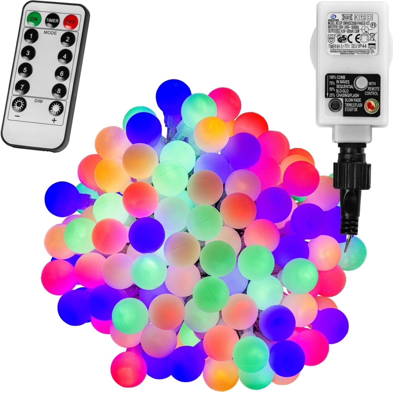 VOLTRONIC® 50 LED Lichterkette Party, bunt, Adapter, FB