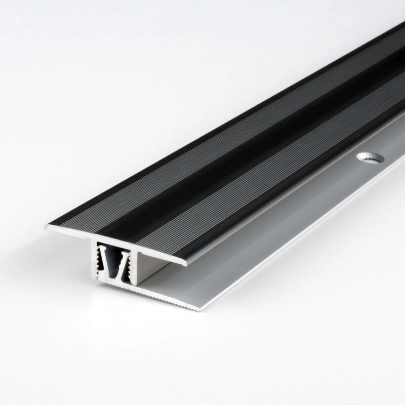 Klick-Übergangsprofil | Aluminium eloxiert | Edelstahloptik | Breite 33.5 mm | Höhe 7 - 10 mm | Länge 1000 mm | Gebohrt | Klicksystem |