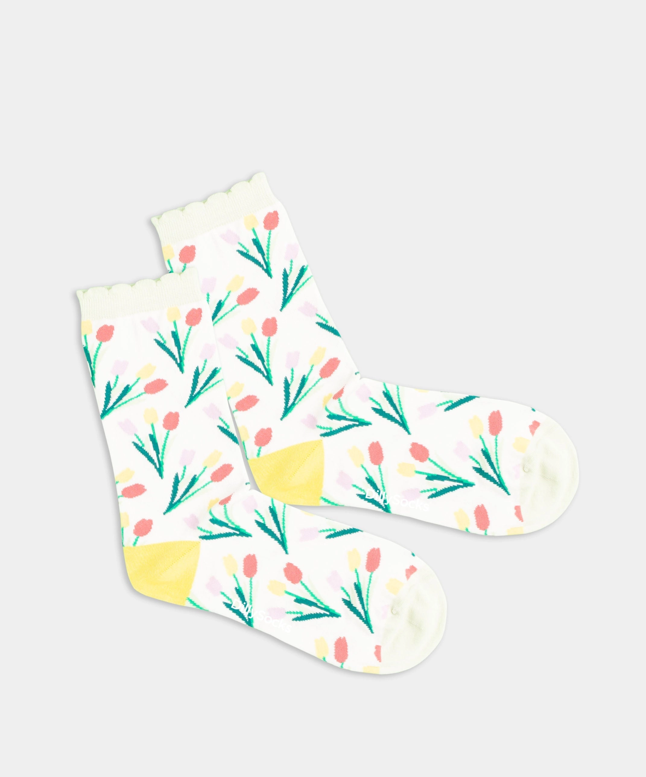 - Damensocken in Weiss mit Blumen Motiv/Muster