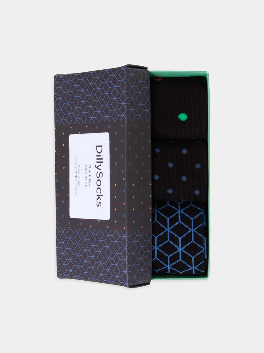 - Socken-Geschenkbox in Schwarz mit Punkte Dice Motiv/Muster