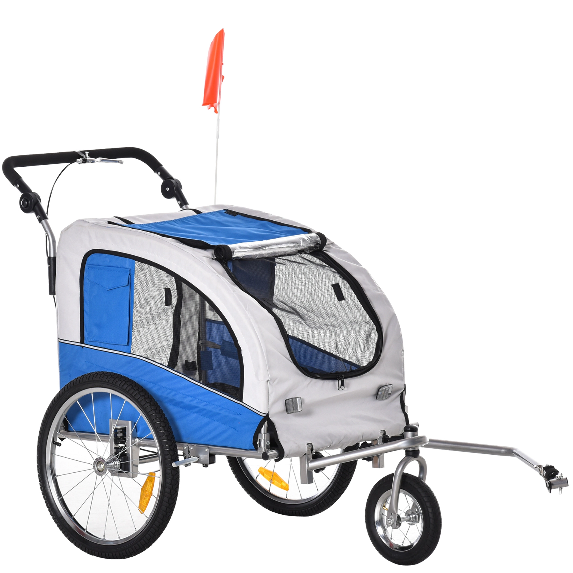 PawHut 2 in 1 Hundeanhänger Jogger Fahrradanhänger Hunde Hunde-Fahrradanhänger Blau+Grau 155 x 83 x 108 cm