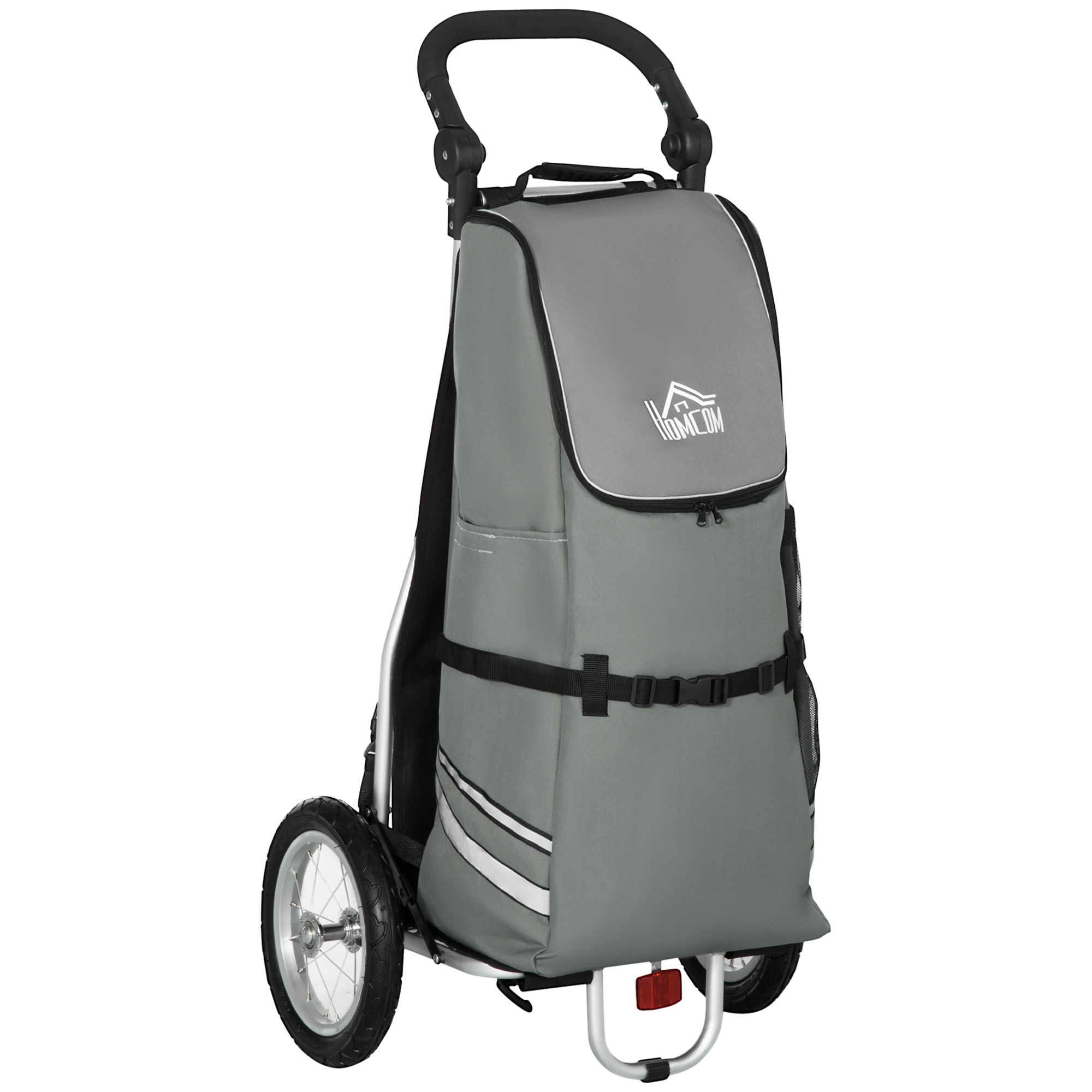 HOMCOM 2 in 1 Lastenanhänger Einkaufstrolley für Einkaufswagen Fahrradanhänger Transportanhänger mit Verbindungsschellen für Fahrradkupplung 24,3 kg max 55 L Alu+Oxford Grau+Silber 53 x 43 x 110 cm