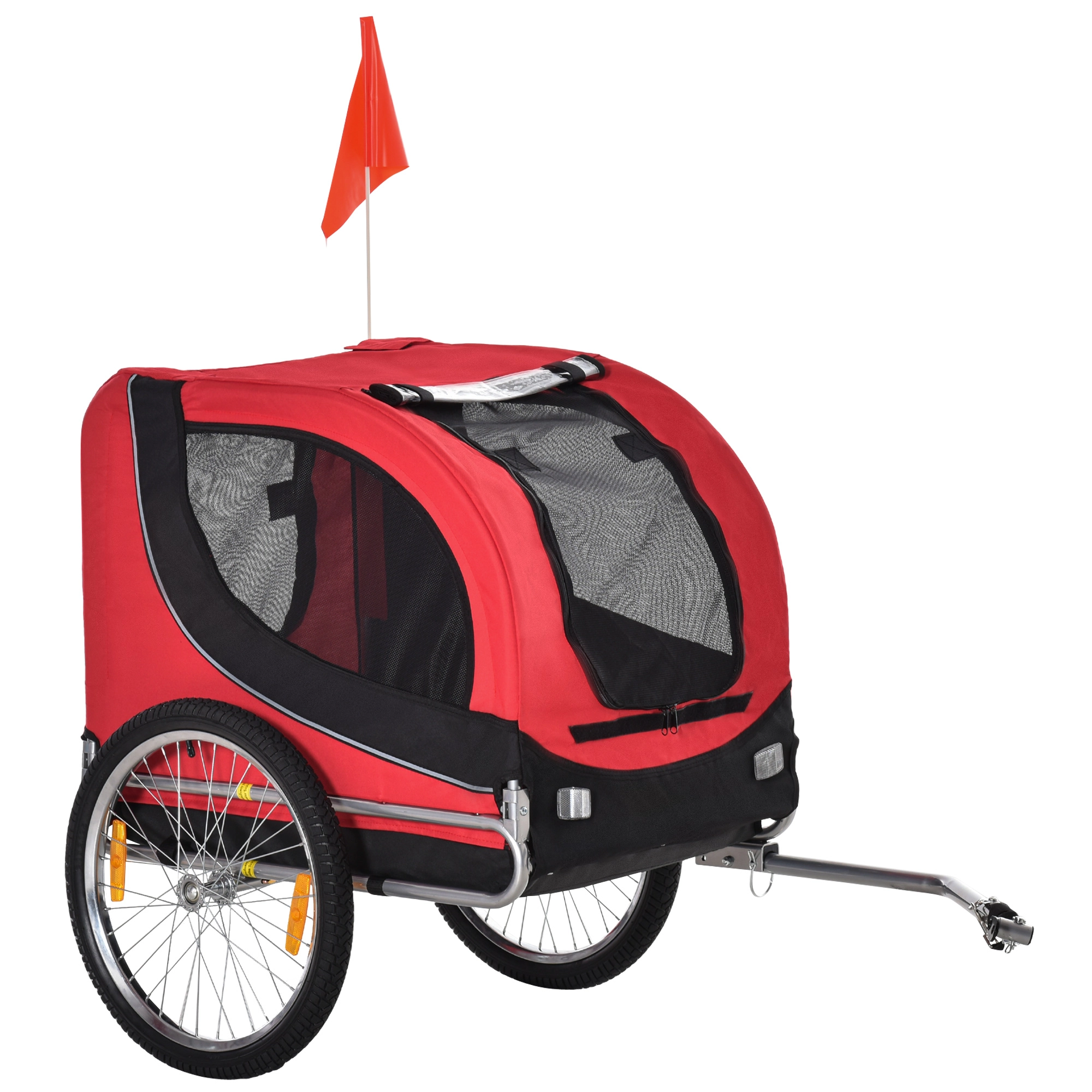 PawHut Hundeanhänger Fahrradanhänger Hundetransporter Hunde Fahrrad Anhänger Rot+Schwarz 130 x 73 x 90 cm