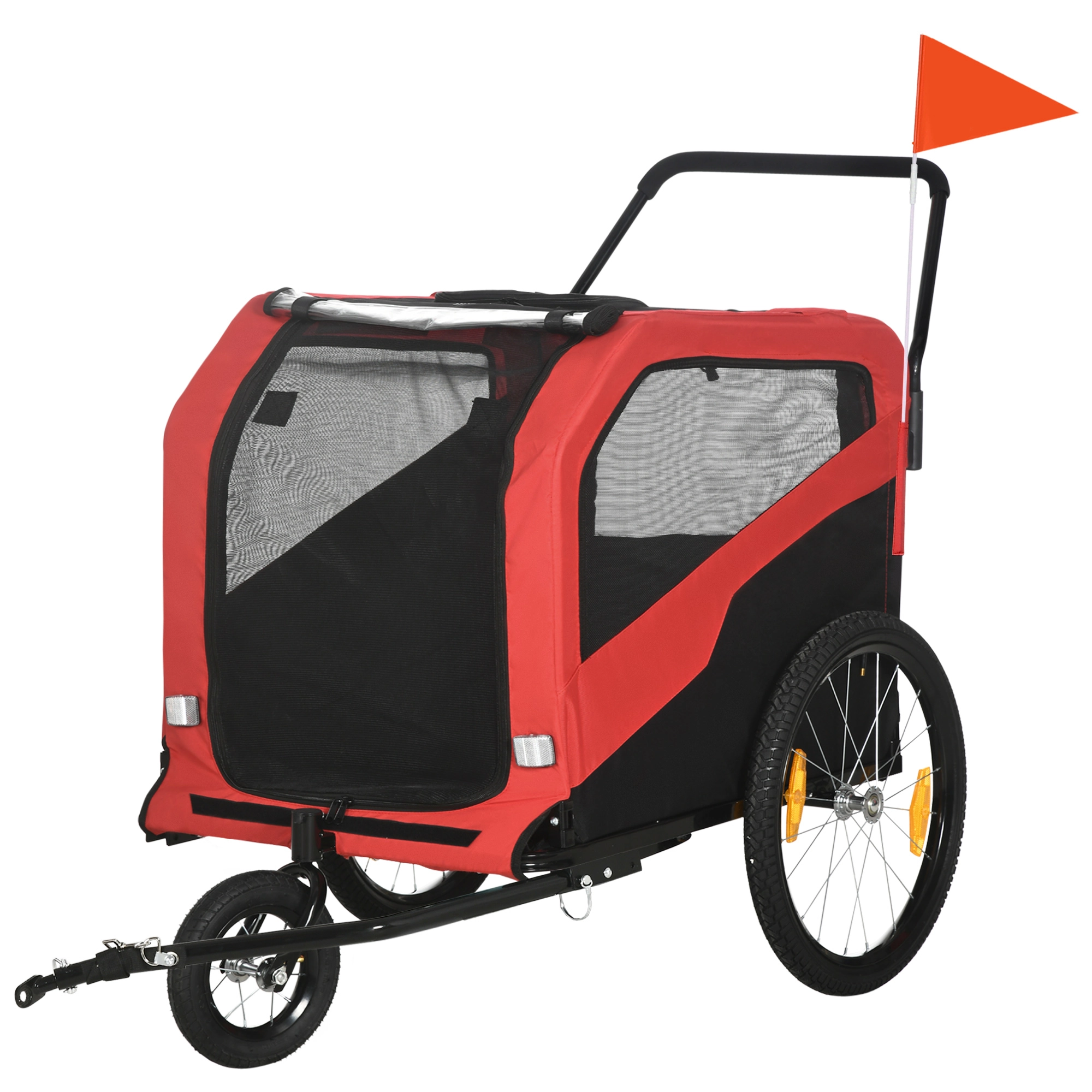 PawHut 2-in-1 Hundeanhänger, Fahrradanhänger für Hunde, Hundewagen mit Reflektoren, Hundebuggy max. 30 kg, Hundefahrradanhänger für Große Hunde, Oxford-Gewebe, Rot