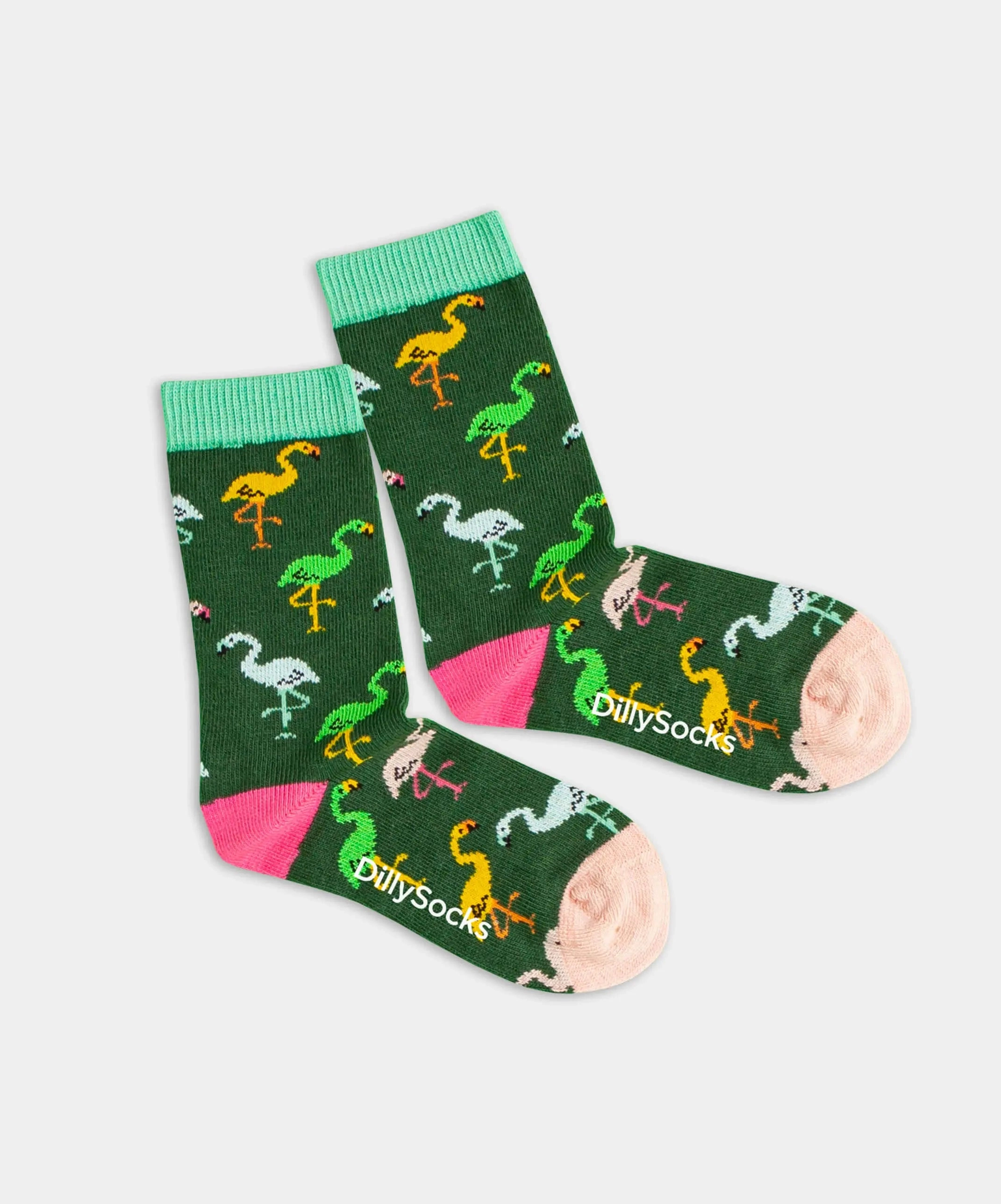 - Kindersocken in Grün mit Tier Flamingo Motiv/Muster