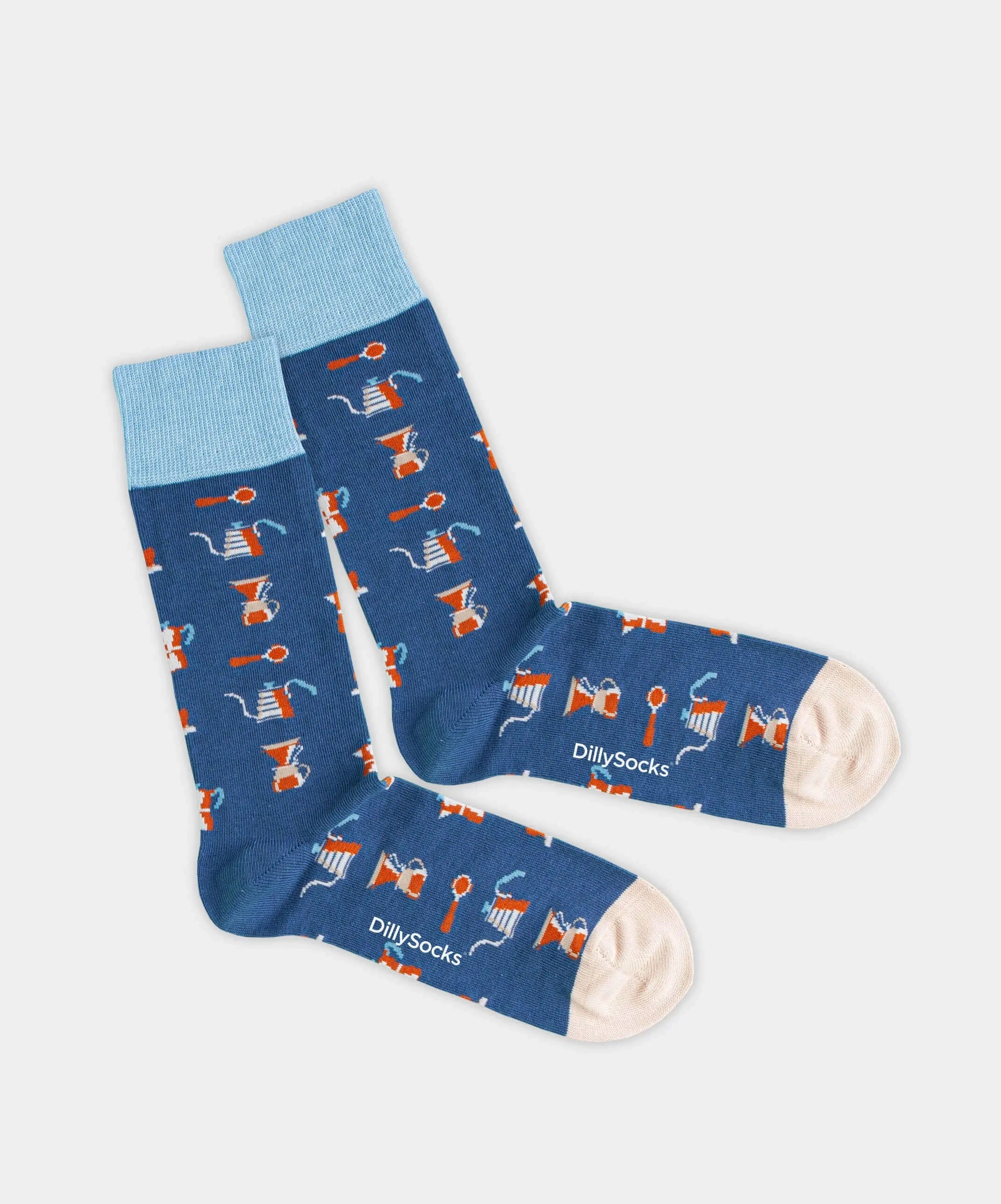 - Socken in Blau mit Essen Motiv/Muster