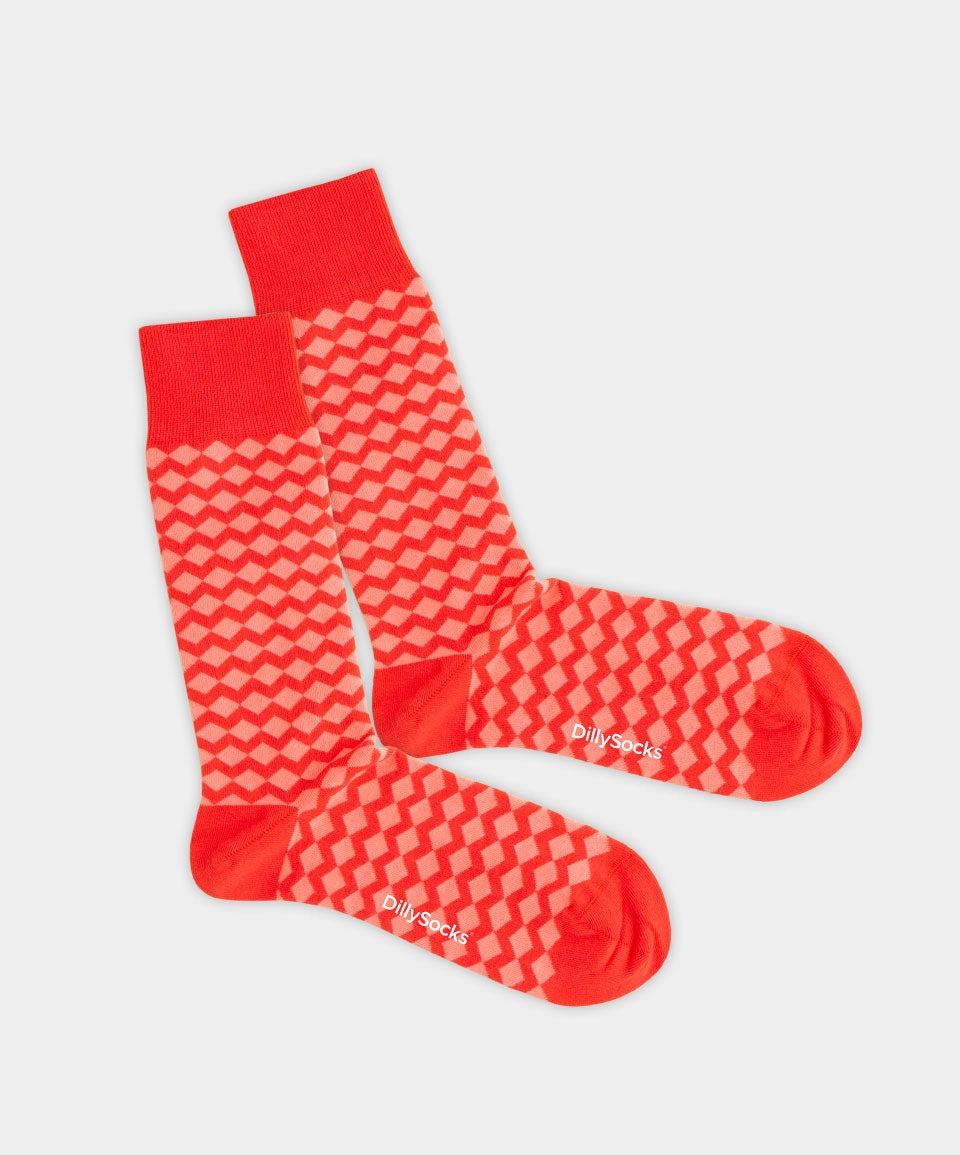 - Socken in Rot mit Dice Geometrisch Motiv/Muster