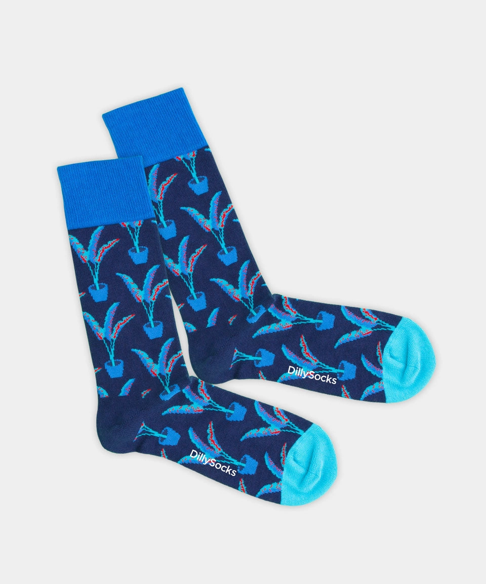 - Socken in Blau mit Pflanze Motiv/Muster