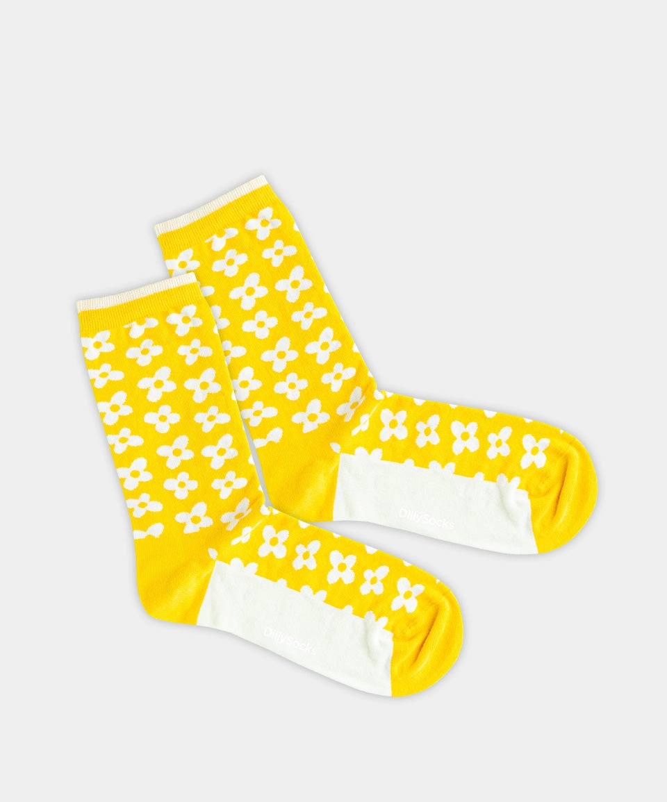 - Damensocken in Gelb mit Pflanze Blumen Motiv/Muster