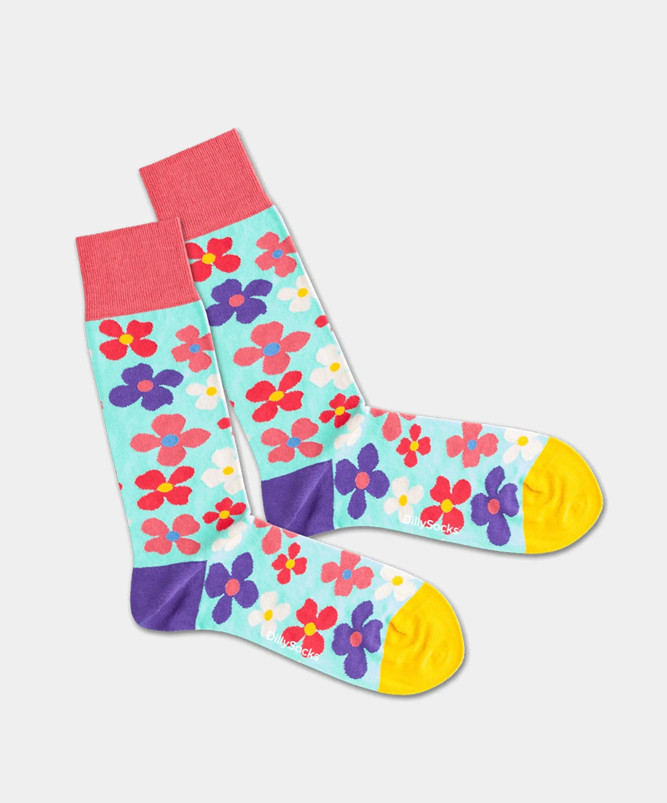 - Socken in Türkis mit Blumen Motiv/Muster