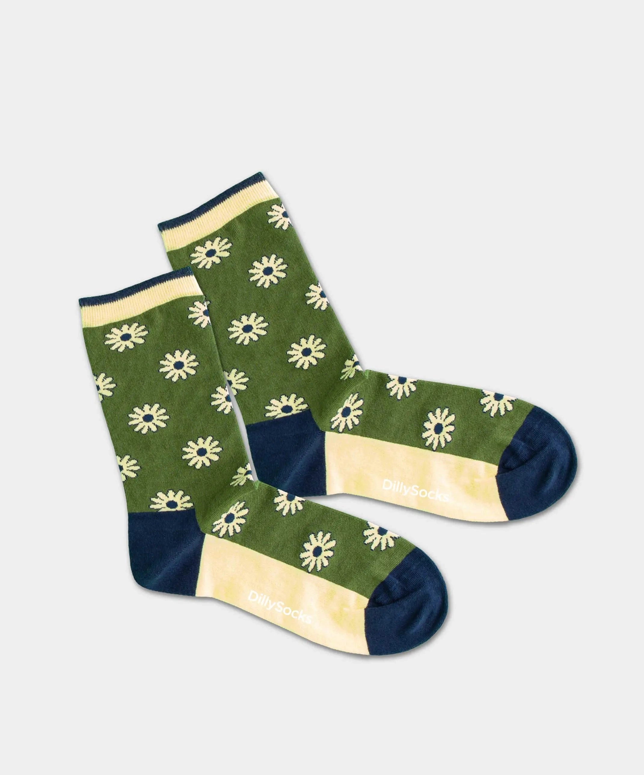 - Damensocken in Grün mit Blumen Motiv/Muster