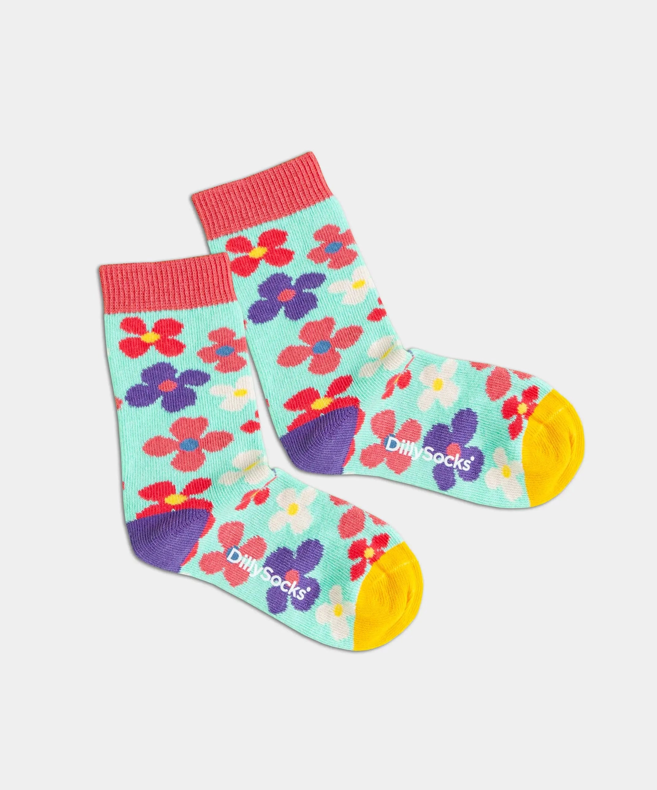 - Kindersocken in Türkis mit Blumen Motiv/Muster