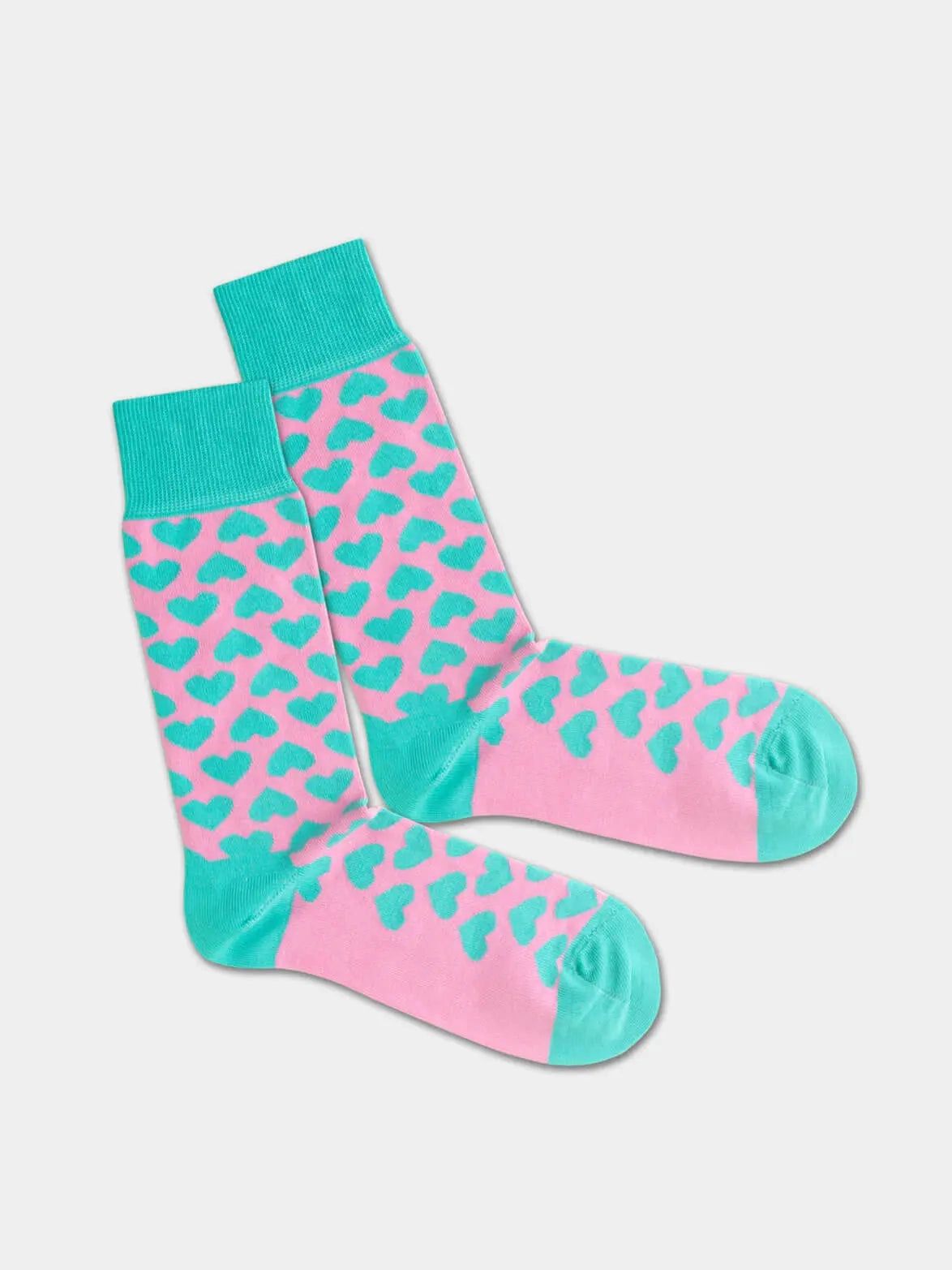 - Socken in Türkis Rosa mit Herz Motiv/Muster