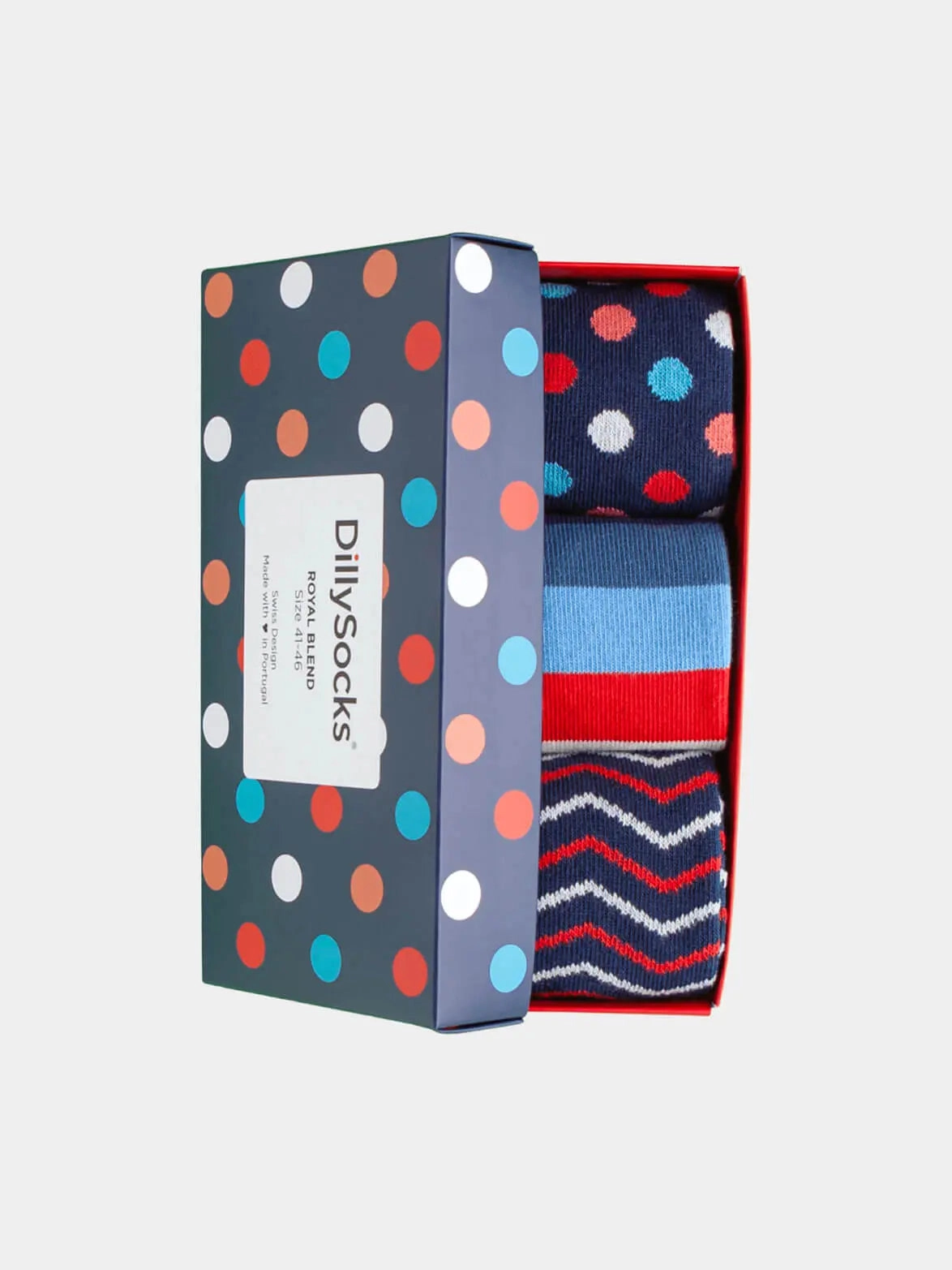 - Socken-Geschenkbox in Blau mit Punkte Streifen Motiv/Muster