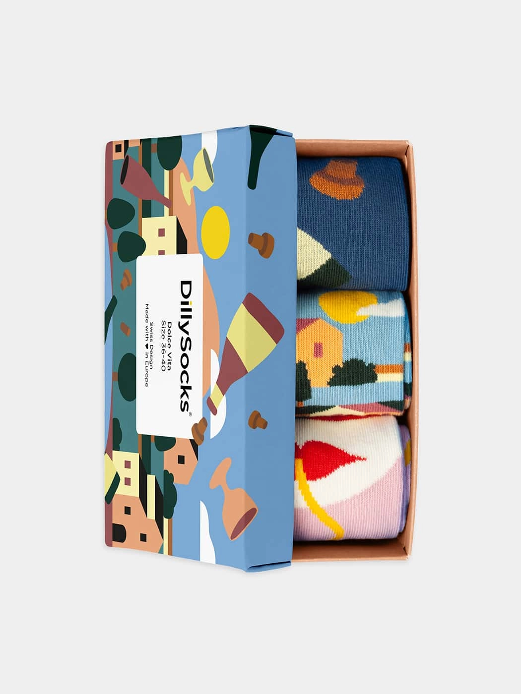 - Socken-Geschenkbox in Bunt mit Ferien Motiv/Muster