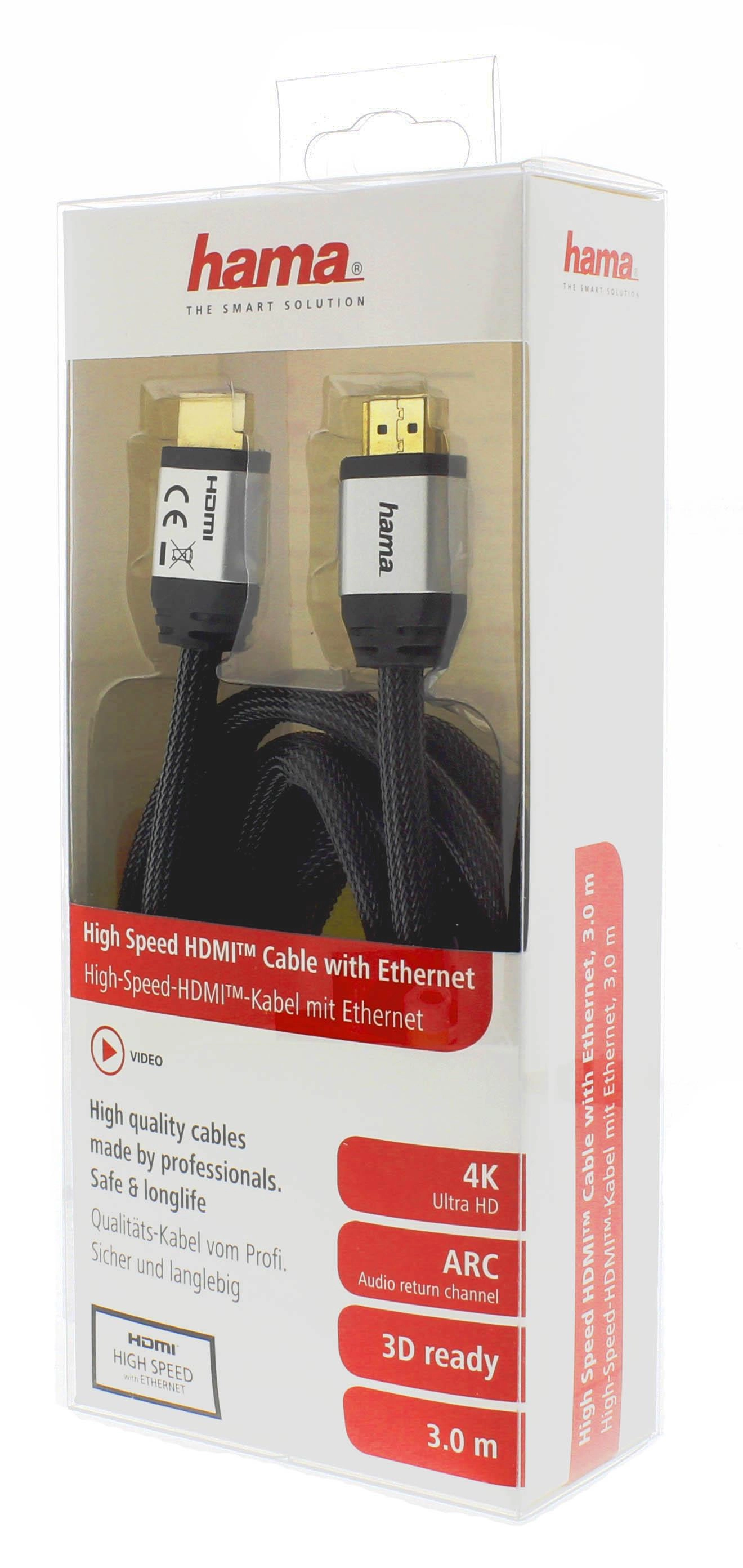 High Speed HDMI™-Kabel, Stecker - Stecker, Metall, Gewebe, Ethernet, 3 m (56527)