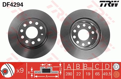 TRW Bremsscheibe DF4294 Bremsscheiben,Scheibenbremsen VW,AUDI,SKODA,Golf V Schrägheck (1K1),GOLF VI (5K1),GOLF PLUS (5M1, 521)