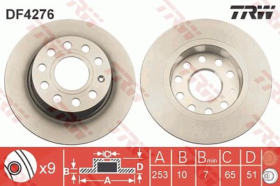 TRW Bremsscheibe DF4276 Bremsscheiben,Scheibenbremsen VW,AUDI,SKODA,Golf V Schrägheck (1K1),GOLF VI (5K1),GOLF PLUS (5M1, 521)