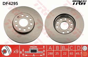 TRW Bremsscheibe DF4295 Bremsscheiben,Scheibenbremsen VW,AUDI,SKODA,Golf V Schrägheck (1K1),TOURAN (1T1, 1T2),GOLF VI (5K1)