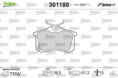 VALEO Bremsbelagsatz 301180 Bremsbeläge,Bremsklötze VW,AUDI,RENAULT,PASSAT Variant (3B6),GOLF III (1H1),GOLF II (19E, 1G1),PASSAT Variant (3B5)