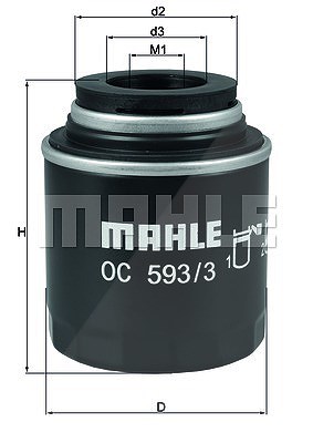 MAHLE ORIGINAL Ölfilter OC 593/3 Motorölfilter,Filter für Öl VW,AUDI,SKODA,TOURAN (1T1, 1T2),Passat Variant (3C5),GOLF VI (5K1)