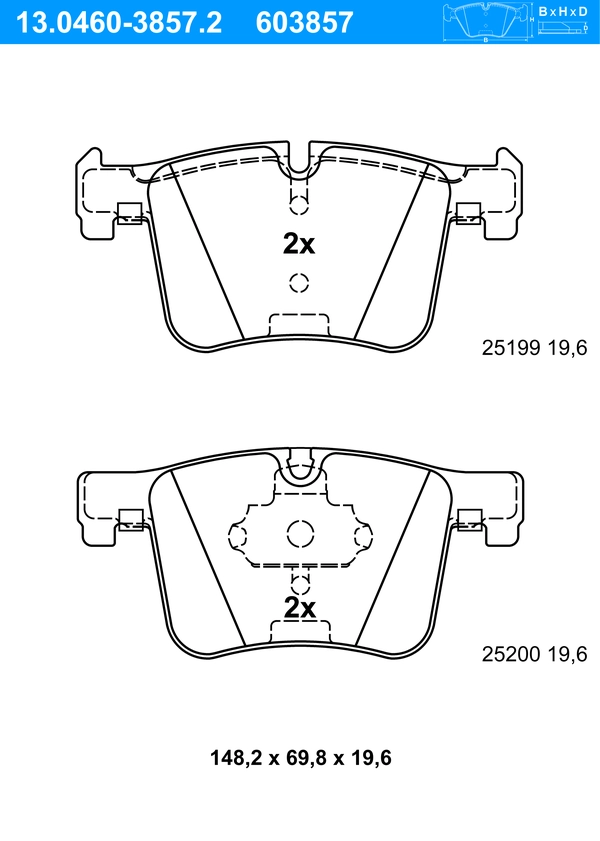 ATE Bremsbelagsatz 13.0460-3857.2 Bremsbeläge,Bremsklötze BMW,1 Schrägheck (F20),3 Touring (F31),3 Limousine (F30, F80),X3 (F25),3 GT (F34)
