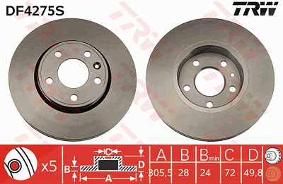 TRW Bremsscheibe DF4275S Bremsscheiben,Scheibenbremsen OPEL,RENAULT,NISSAN,Vivaro A Kastenwagen (X83),Vivaro A Combi (X83)