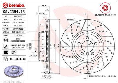 BREMBO Bremsscheibe 09.C394.13 Bremsscheiben,Scheibenbremsen BMW,1 Schrägheck (F20),3 Touring (F31),3 Limousine (F30, F80),3 GT (F34)