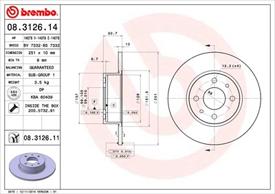 BREMBO Bremsscheibe 08.3126.11 Bremsscheiben,Scheibenbremsen FIAT,ALFA ROMEO,CHRYSLER,BRAVO II (198),STILO (192),STILO Multi Wagon (192)