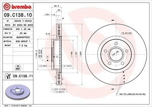 BREMBO Bremsscheibe 09.C138.11 Bremsscheiben,Scheibenbremsen VOLVO,V50 (545),V40 Schrägheck (525, 526),C30 (533),S40 II (544),C70 II Cabrio (542)