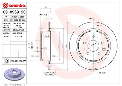 BREMBO Bremsscheibe 09.8969.21 Bremsscheiben,Scheibenbremsen RENAULT,NISSAN,INFINITI,KOLEOS (HY_),Koleos II (HC_),Qashqai / Qashqai +2 I (J10, NJ10)