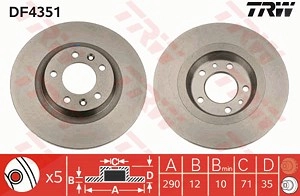 TRW Bremsscheibe DF4351 Bremsscheiben,Scheibenbremsen PEUGEOT,CITROËN,407 SW (6E_),508 SW I (8E_),407 (6D_),607 (9D, 9U),RCZ Coupe