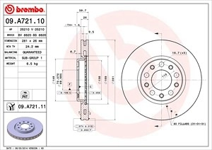 BREMBO Bremsscheibe 09.A721.11 Bremsscheiben,Scheibenbremsen FIAT,ALFA ROMEO,JEEP,500X (334_),GIULIETTA (940),Giulietta Kastenwagen (940_)