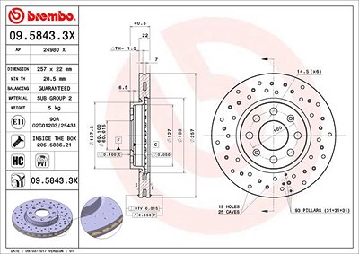 BREMBO Bremsscheibe 09.5843.3X Bremsscheiben,Scheibenbremsen OPEL,FIAT,VAUXHALL,Corsa D Schrägheck (S07),Corsa E Schrägheck (X15),Adam (M13)