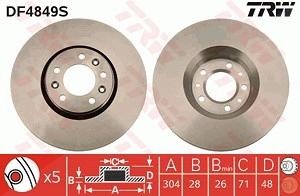 TRW Bremsscheibe DF4849S Bremsscheiben,Scheibenbremsen FIAT,PEUGEOT,CITROËN,Scudo (270_, 272_),Scudo Kastenwagen (270_, 272_)