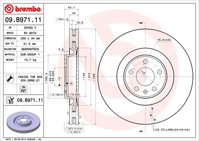 BREMBO Bremsscheibe 09.B971.11 Bremsscheiben,Scheibenbremsen AUDI,A6 Avant (4G5, 4GD, C7),A6 Limousine (4G2, 4GC, C7),A7 Sportback (4GA, 4GF)