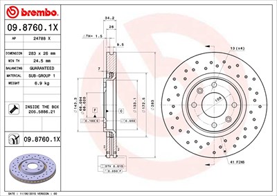 BREMBO Bremsscheibe 09.8760.1X Bremsscheiben,Scheibenbremsen OPEL,PEUGEOT,VAUXHALL,Crossland X (P17),206 Schrägheck (2A/C),207 (WA_, WC_),207 CC (WD_)