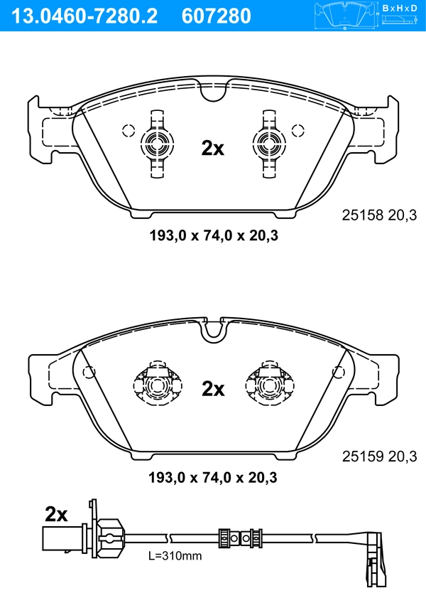 ATE Bremsbelagsatz 13.0460-7280.2 Bremsbeläge,Bremsklötze AUDI,A6 Avant (4G5, 4GD, C7),A6 Limousine (4G2, 4GC, C7),A7 Sportback (4GA, 4GF)