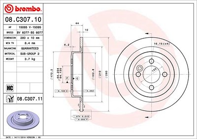 BREMBO Bremsscheibe 08.C307.11 Bremsscheiben,Scheibenbremsen MINI,Schrägheck (R56),Clubman (R55),Cabrio (R57),Roadster (R59),Coupe (R58),Clubvan (R55)