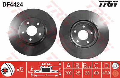 TRW Bremsscheibe DF4424 Bremsscheiben,Scheibenbremsen FORD,VOLVO,FOCUS III Turnier,Focus II Schrägheck (DA_, HCP, DP),Focus II Kombi (DA_, FFS, DS)