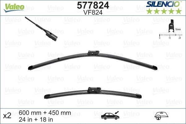 VALEO Scheibenwischer 577824 Wischblatt,Wischerblätter VW,SKODA,ALFA ROMEO,CADDY IV Kombi (SAB, SAJ),CADDY IV Kasten (SAA, SAH),T-Cross (C11_)