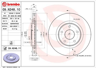 BREMBO Bremsscheibe 09.N248.11 Bremsscheiben,Scheibenbremsen FIAT,CHRYSLER,LANCIA,Freemont (345_),GRAND VOYAGER V (RT),Pacifica MPV (RU)