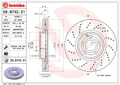 BREMBO Bremsscheibe 09.B742.51 Bremsscheiben,Scheibenbremsen MERCEDES-BENZ,CLS (C218),CLS Shooting Brake (X218)