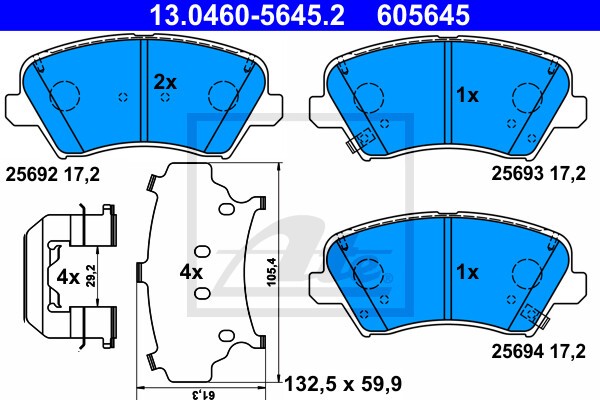 ATE Bremsbelagsatz 13.0460-5645.2 Bremsbeläge,Bremsklötze HYUNDAI,KIA,i30 (GD),i30 CW (GD),i30 Schrägheck (PDE, PD, PDEN),i30 III Fastback (PDE, PDEN)