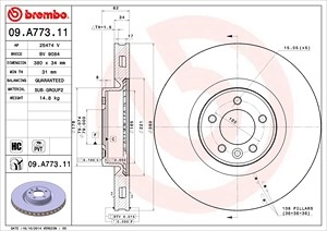 BREMBO Bremsscheibe 09.A773.11 Bremsscheiben,Scheibenbremsen LAND ROVER,Range Rover Sport (L320),Range Rover Sport (L494),Range Rover IV (L405)