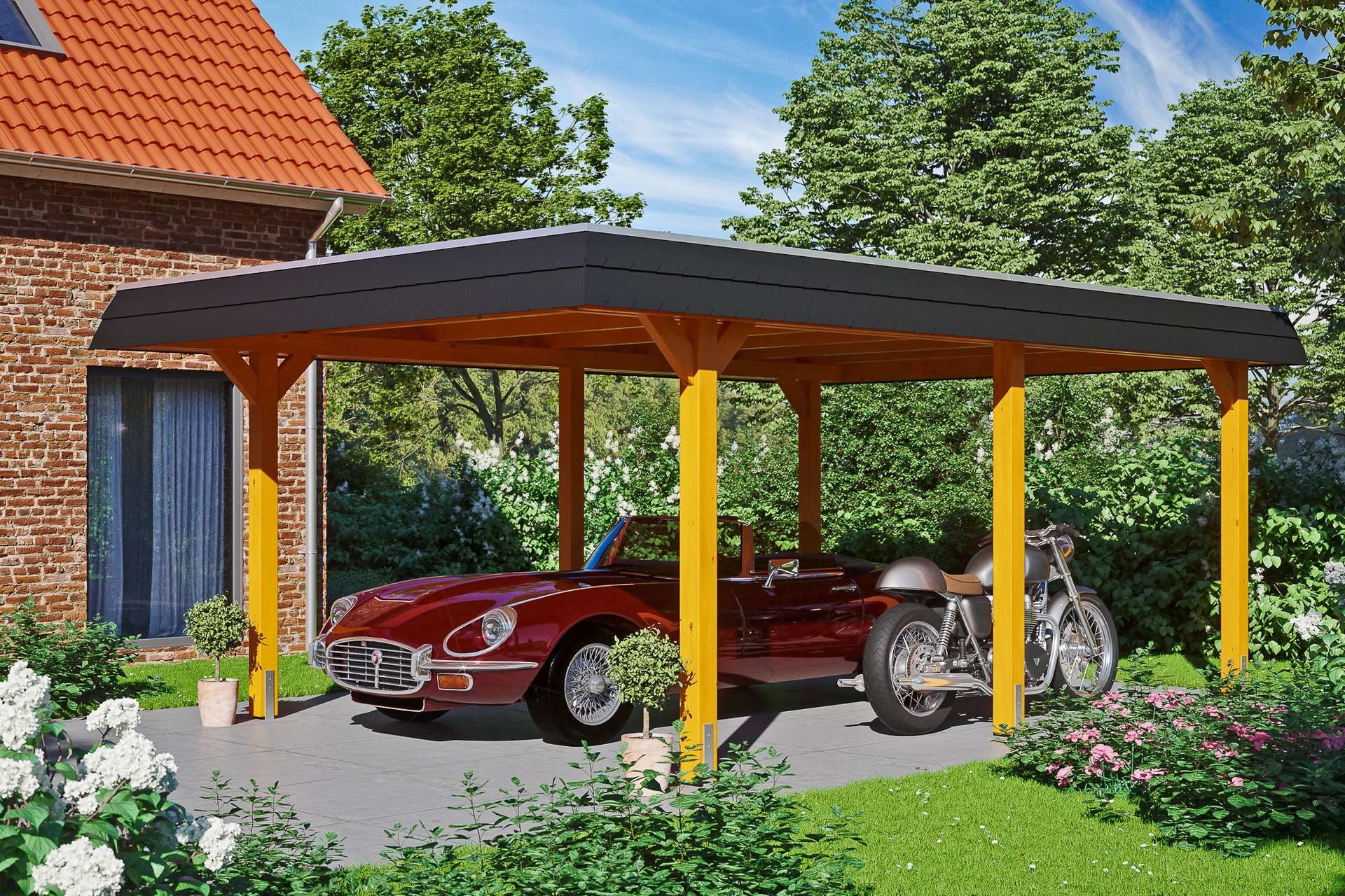 Carport Wendland schwarze Blende 409 x 628cm