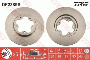 TRW Bremsscheibe DF2389S Bremsscheiben,Scheibenbremsen FORD,TRANSIT MK-7 Kasten,TRANSIT MK-7 Bus,TRANSIT MK-7 Pritsche/Fahrgestell,TRANSIT TOURNEO FB