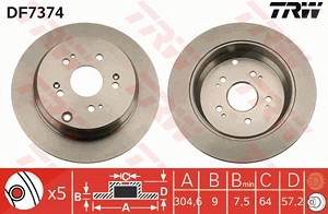 TRW Bremsscheibe DF7374 Bremsscheiben,Scheibenbremsen HONDA,CR-V III (RE),CR-V II (RD_),CR-V IV (RM_),Odyssey (RC1, RC2, RC4)